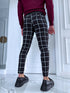 Checked men's trousers - black with red 65-2